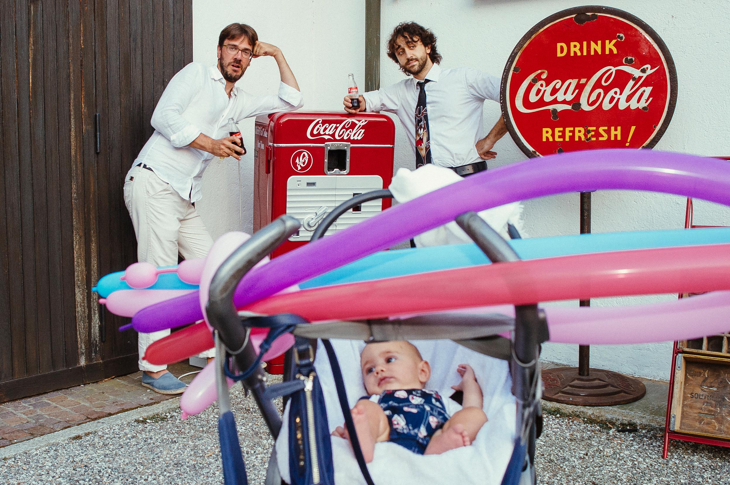 guests caught while posing for friends coca cola wedding italy